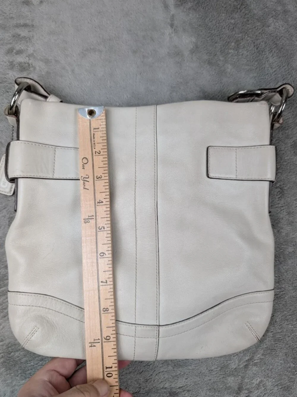 Coach Soho Slim (#1452) In White Leather, Silver Buckles Long Straps.